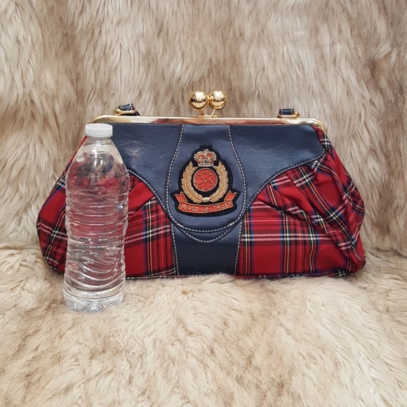 Red Plaid Purse With Royal Emblem -- Cleaned, & Sanitized - Picture 4 of 4